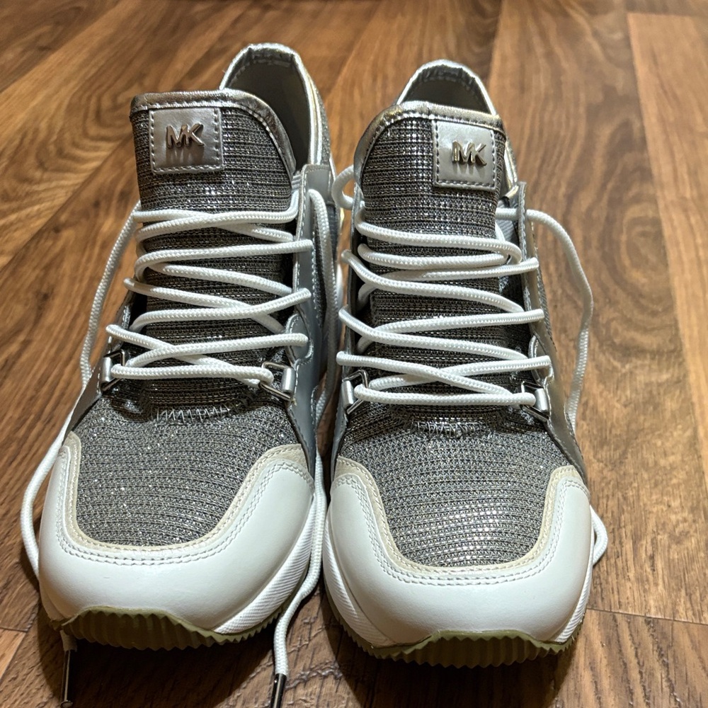 Michael Kors White and Silver Lace-Up Wedges Sneakers (Trainers)